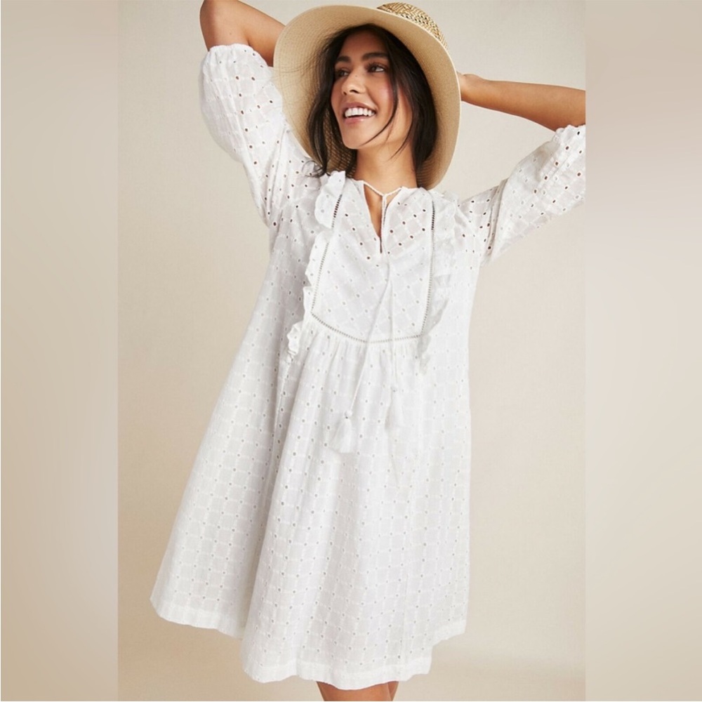 Anthropologie Thames White Eyelet Dress